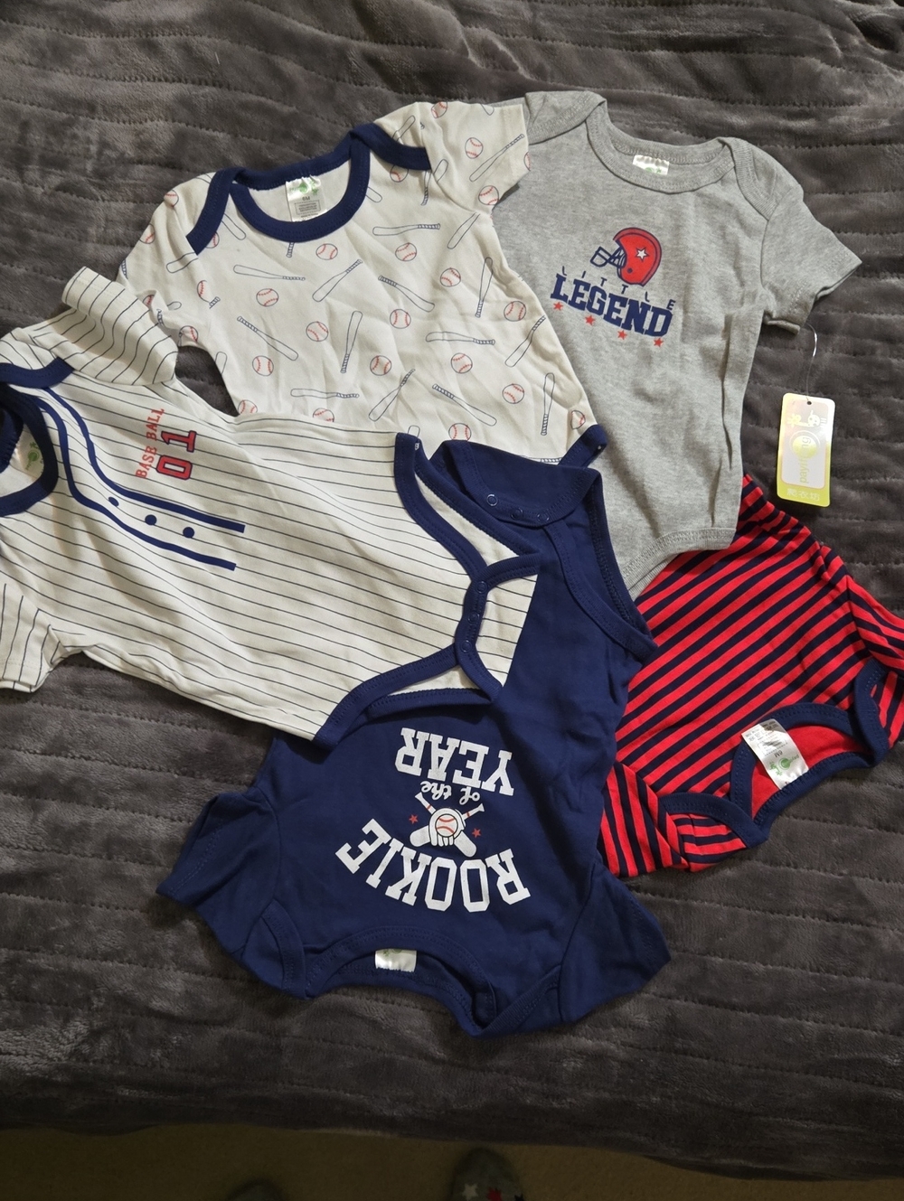 Baby Boys 5-Pack One-Piece Bodysuits - Navy, Gray, White, Red Stripes - Picture 1 of 3